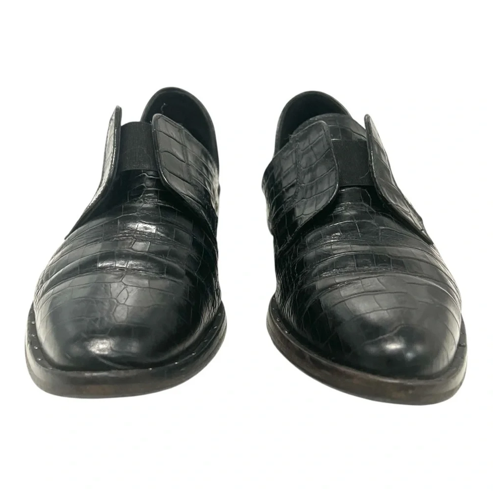 Freda Salvador Black Leather Croc Embossed D'Orsay Slip On Loafer Flat Women 7.5 - Picture 4 of 15